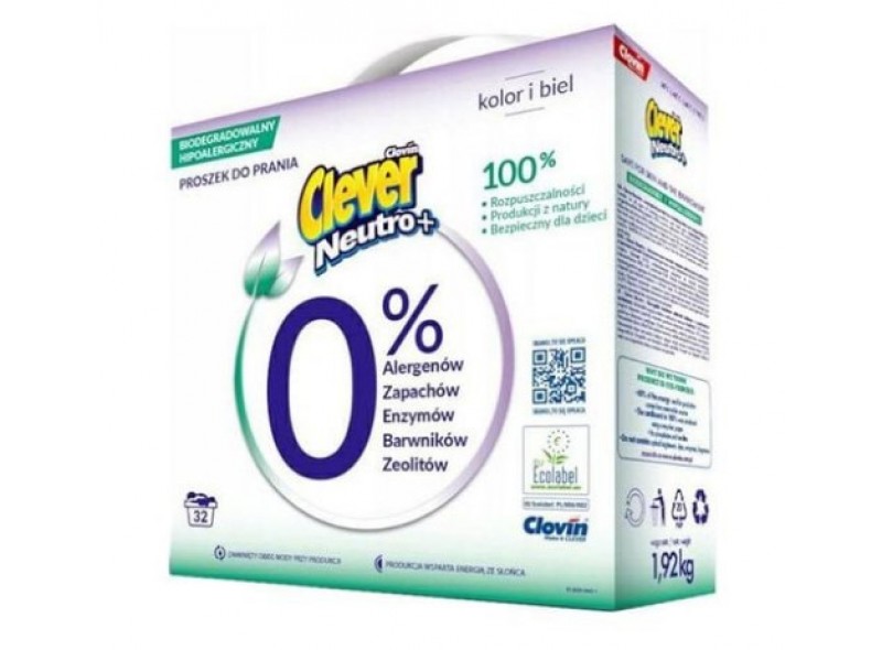 Порошок для прання Clever Neutro + Color & White 1,92 кг, к/к (97-022)